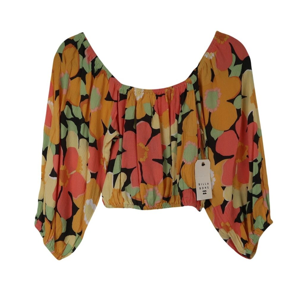 NWT Billabong S Sun City 2 Floral Print Off-Shoulder Crop Top Beachy Boho